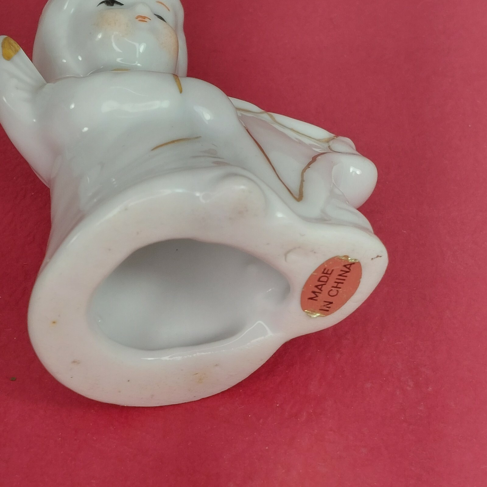 Ceramic Collectible Porcelain Angle with harp Glossy white 4 inches tall