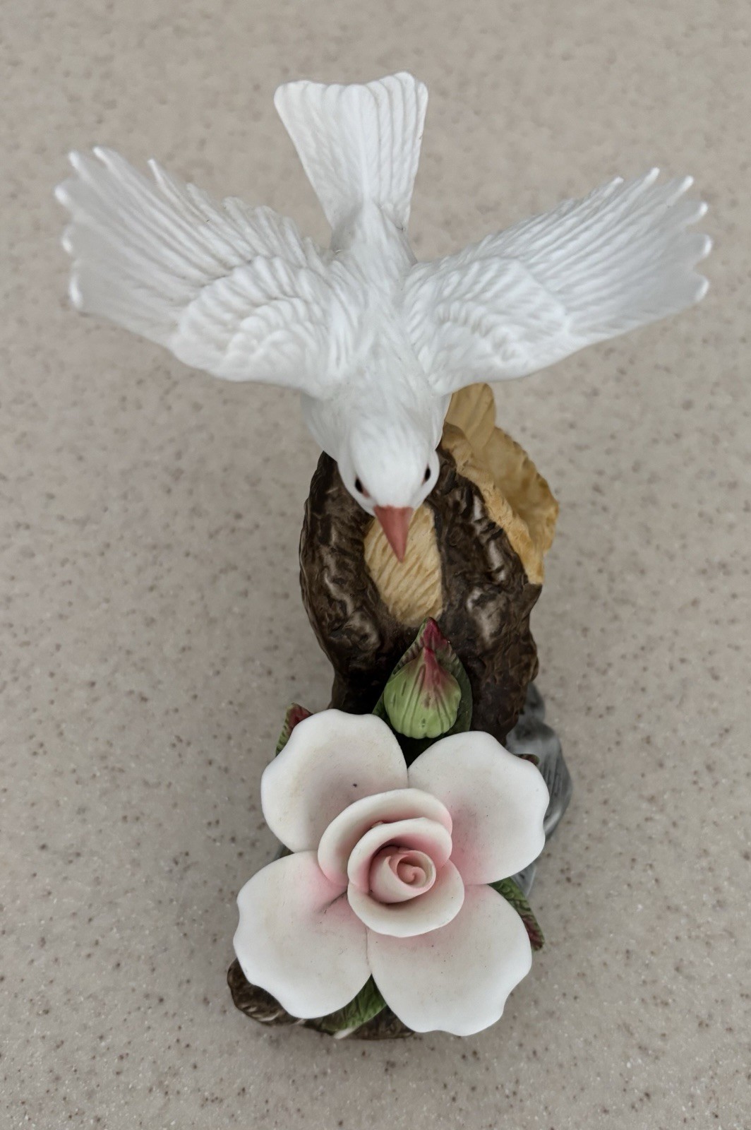 Heritage House “Springtime Serenade” White Dove-White/pink Rose-Porcelain