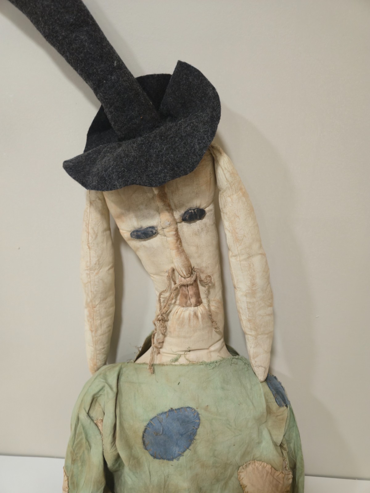 Large 50” Primitive Folk Art Cloth Doll Handmade Whimsical Tall Hat Rustic Decor