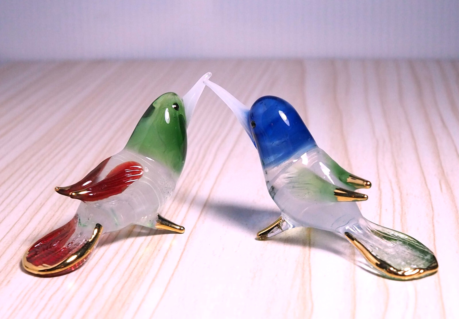 2pcs. of Hummingbird figurine hand blown Glass bird gild 2.85 in decor Gift cute
