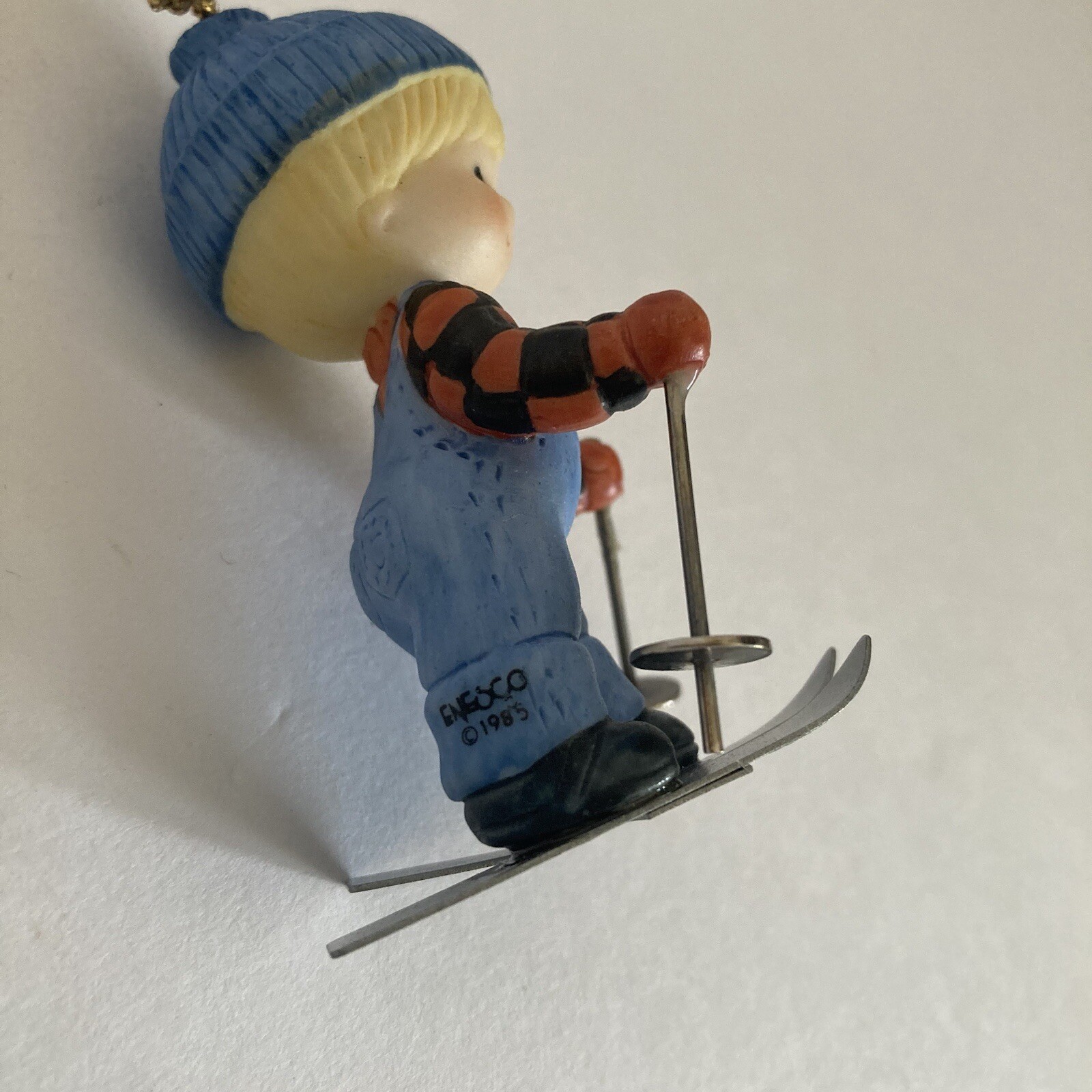Vintage 1985 Enesco Country Cousins Katie Football Player Skiing Ornament Lot