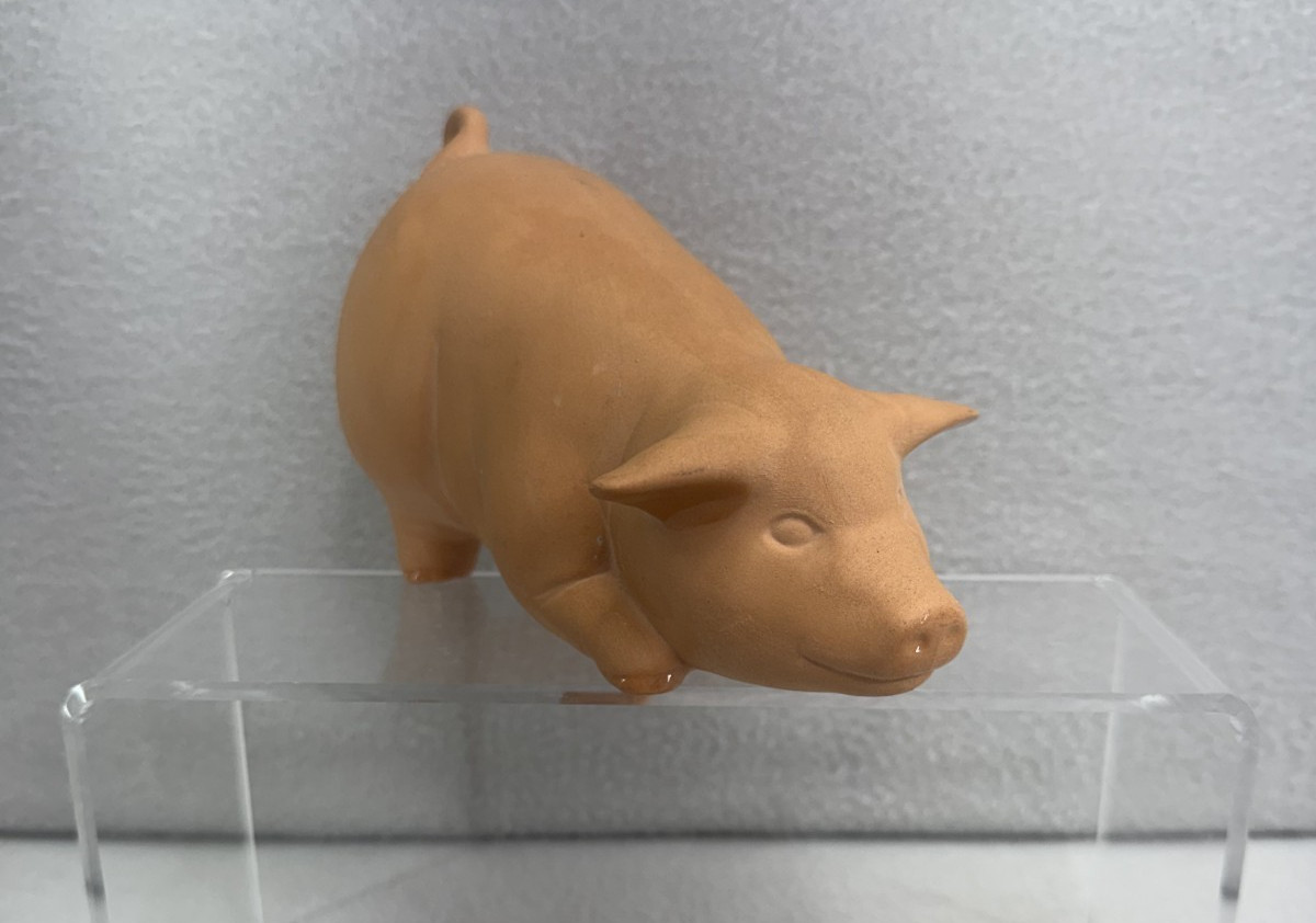 VTG 1988 Signed Terra Cotta Pig Figurine 6in Rustic Farmhouse Country Decor