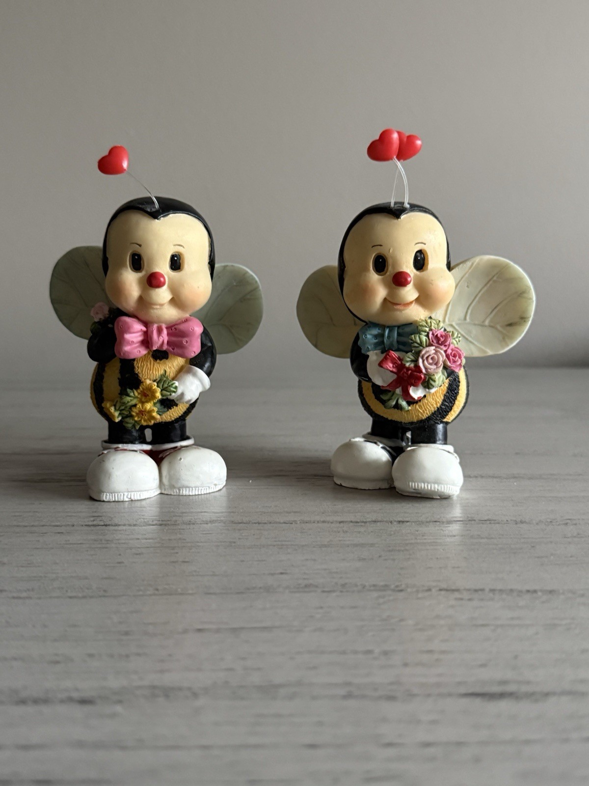 Vintage Resin Bumble Bee Lovebug Figurines-Valentine Couple- Set Of 2
