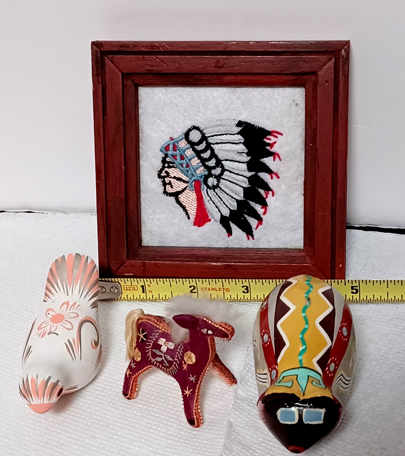 Southwestern Decor Lot Native American Emroidered Picture Horse Bird Racoon Vtg