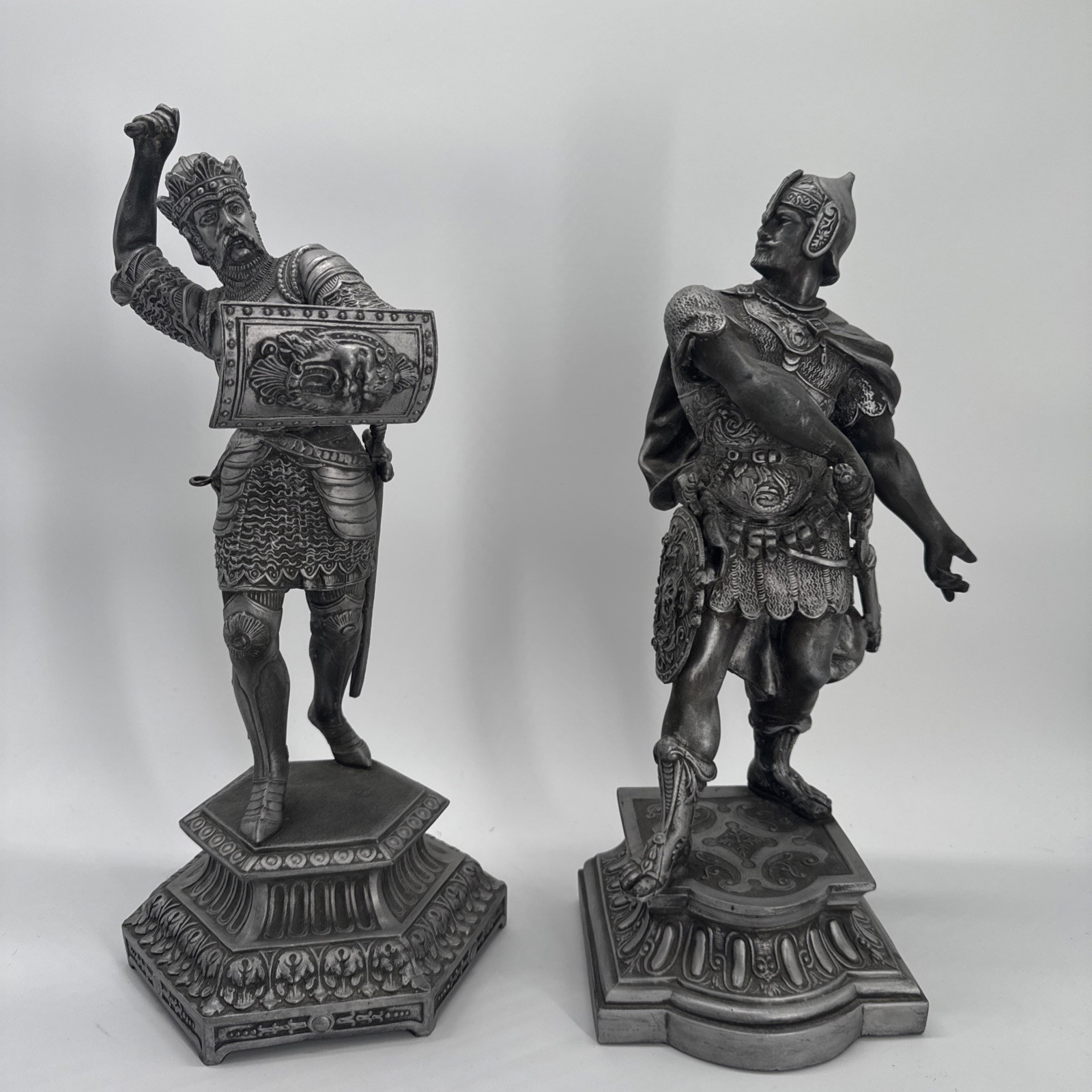 Pair 19th Century Roman and Medieval Soldier Garniture Statues Interior Decorate