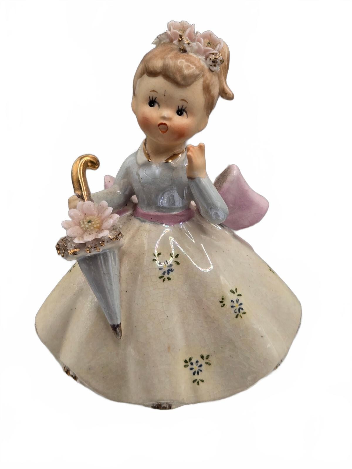 Vintage Springtime Lefton Girl With Flowers Figurine 2643 Japan