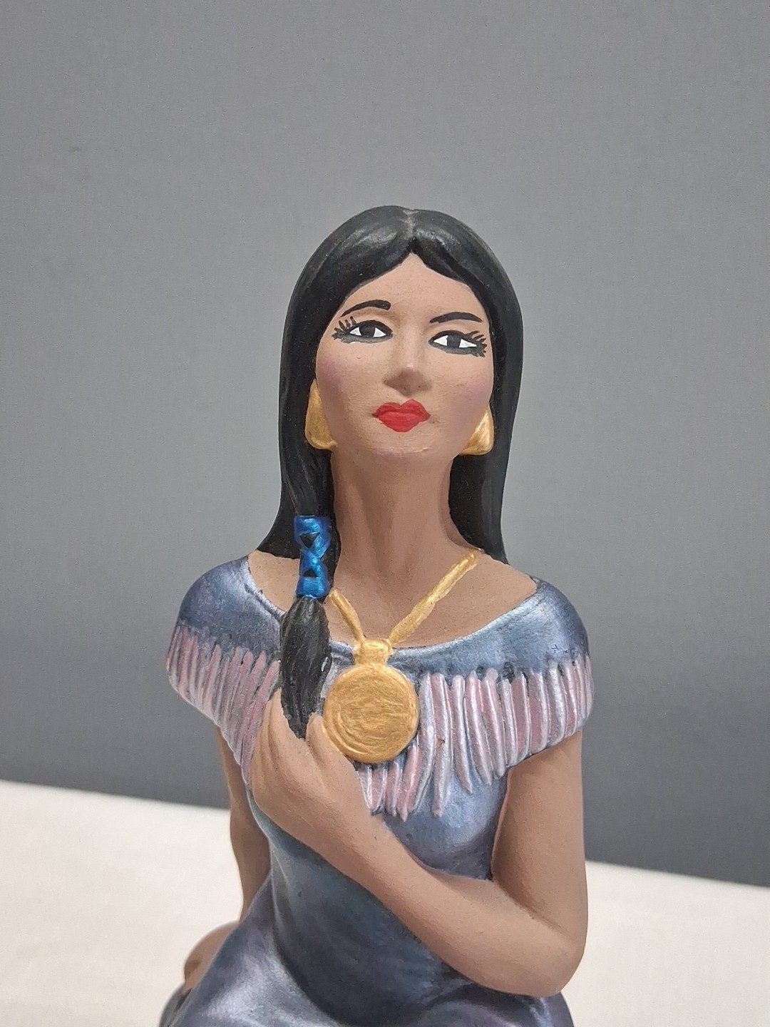 9 1/2″ Ceramic Indian Native American Woman In Blue Dress
