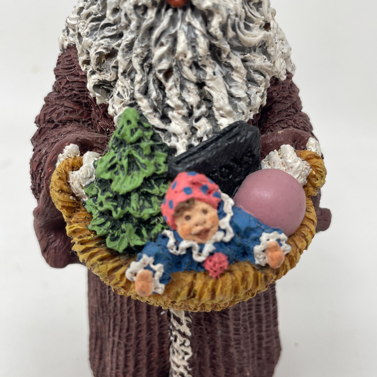 June McKenna Santa with Basket Figurine 1992 5.5in Painted Resin Christmas Decor