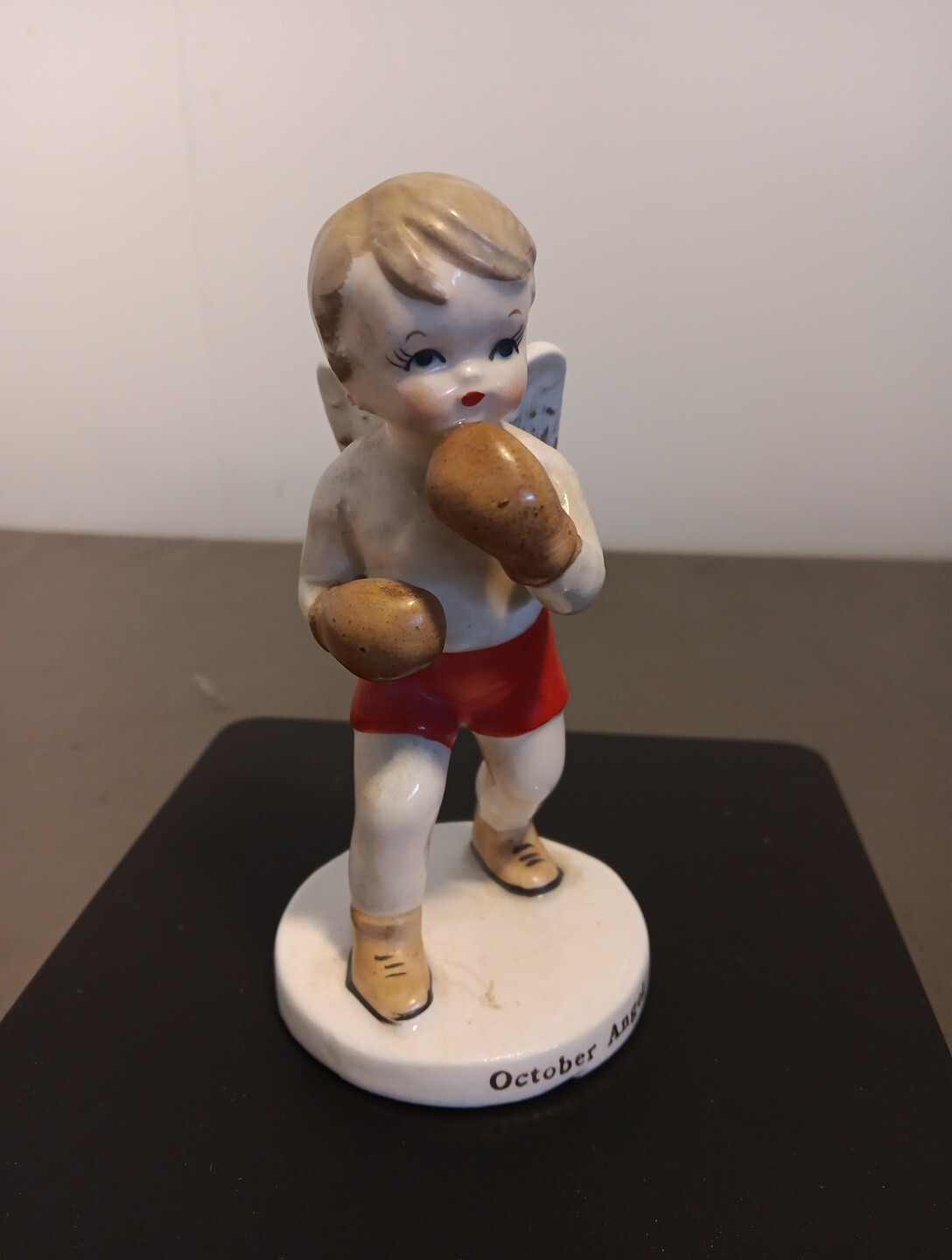 Vintage 1956 Napco Angel of the Month Figurine October Boy Boxing Japan. RARE!