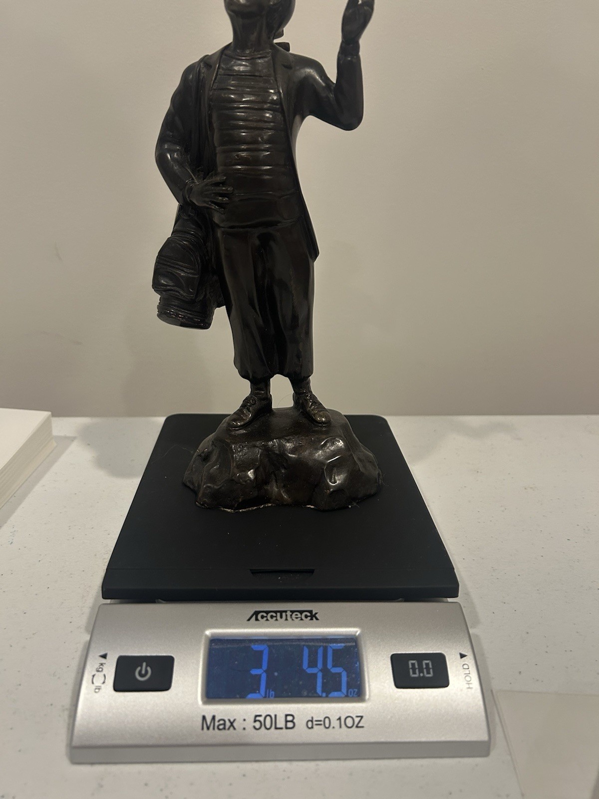 Soild Brass Golf Caddy Figurine 10 Inches Tall 3 Pounds Display Figure 3 Clubs