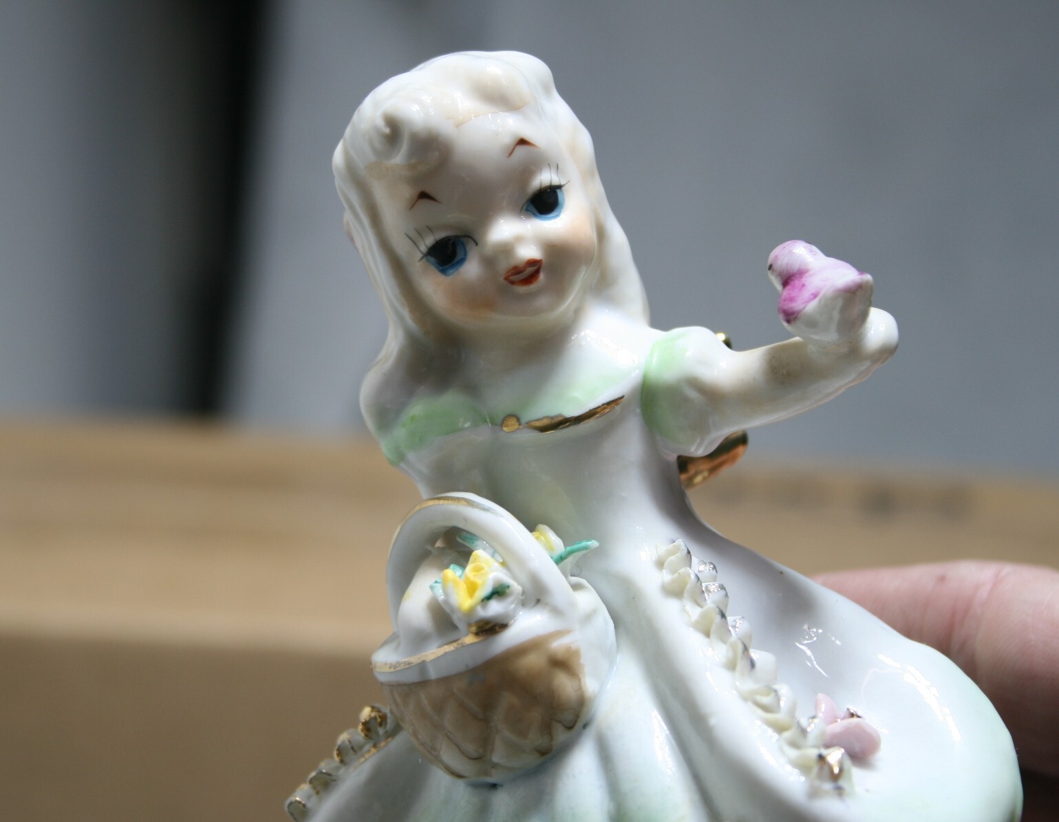 VTG Japan Taurus Zodiac SEMCO Angel Girl Basket Pink Bird Figurine 4.5″ RARE