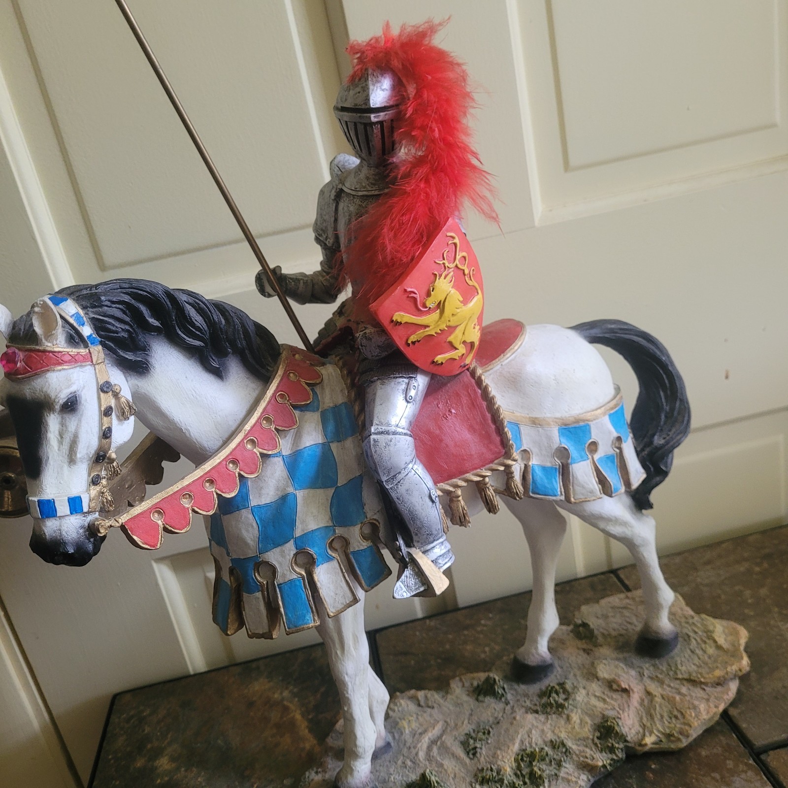 Medieval English Knight On Horseback With Spear Resin Statue 16″ In. Read Desc.