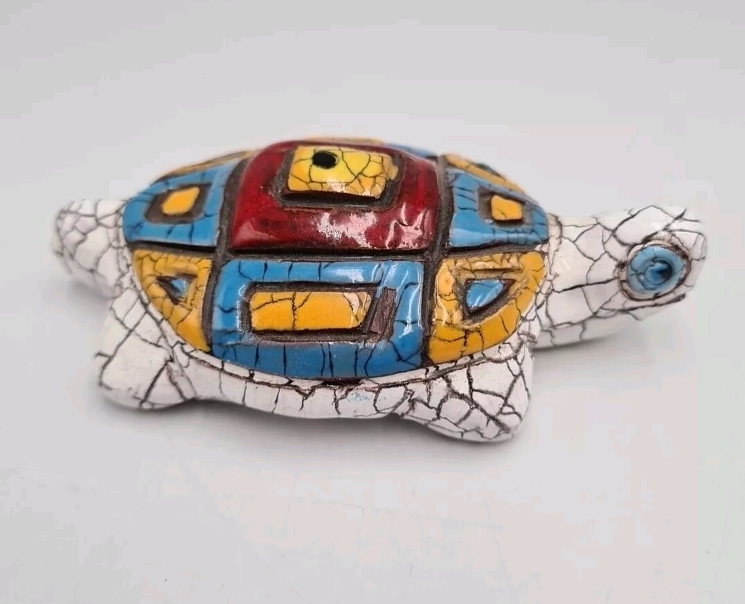 Turkish Turkey Pottery Hand Crafted Hand Painted Turtle Figurine Multicoloured