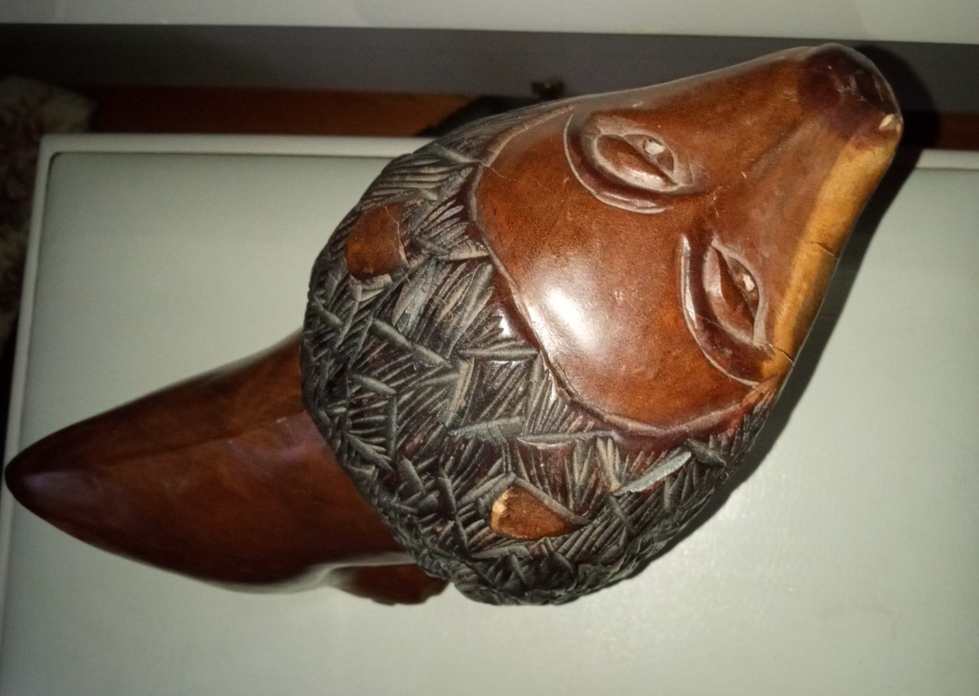 Vintage Heavy Hand-Carved Wooden Lion Statue Sculpture