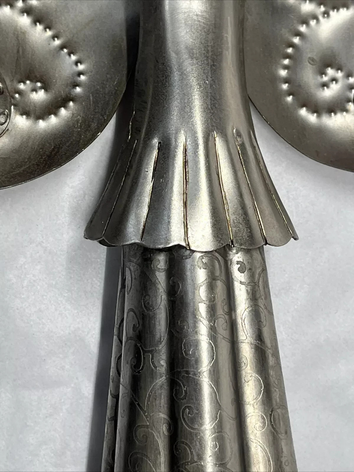 Metal Sculpture Folk Art Angel Playing Horn 17″ Tall Vintage