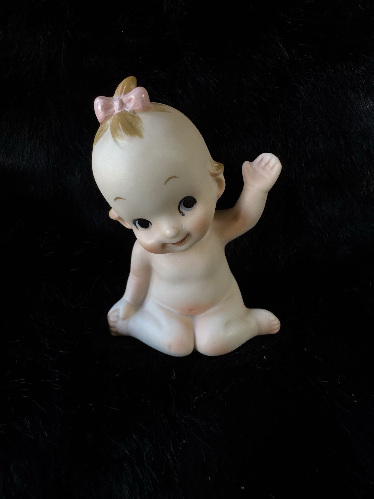 Vintage 3 1/4” Lefton? Girl Waving Kewpie Doll