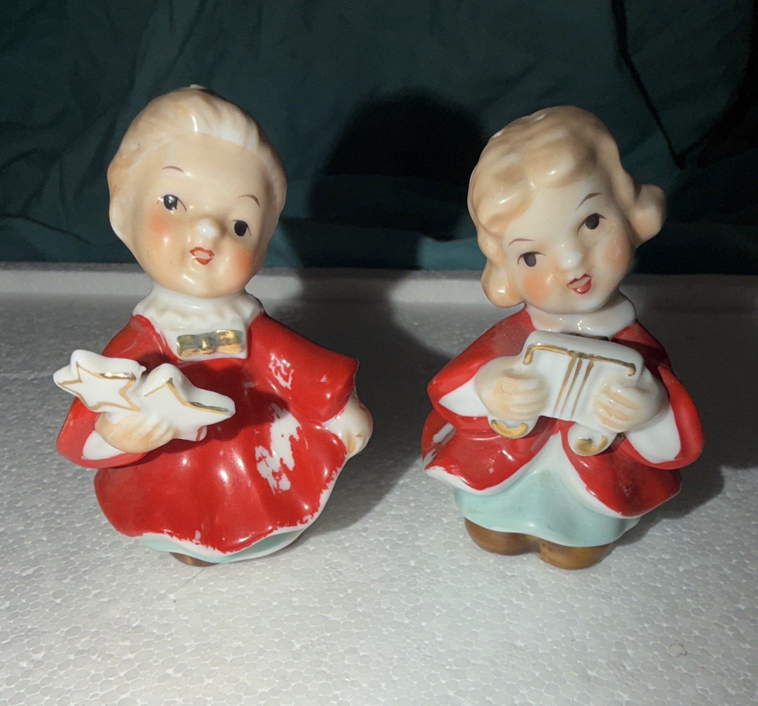 Vintage Japan 1950s Glossy Ceramic Music Boy & Girl Figurines Set of 2