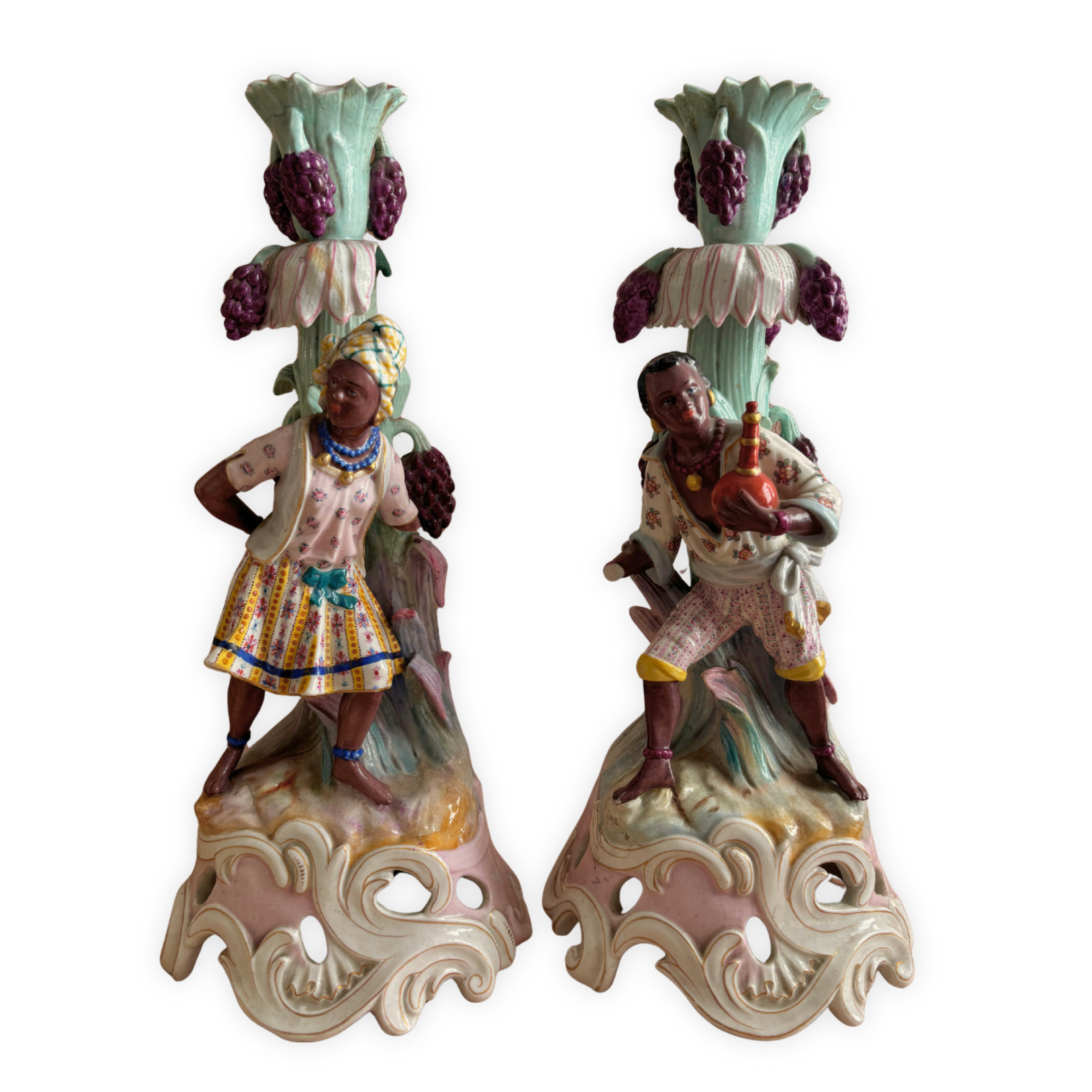 Studio Prop Warner Bros Jacob Petit Style Venetian Blackamoor Candlesticks Pair