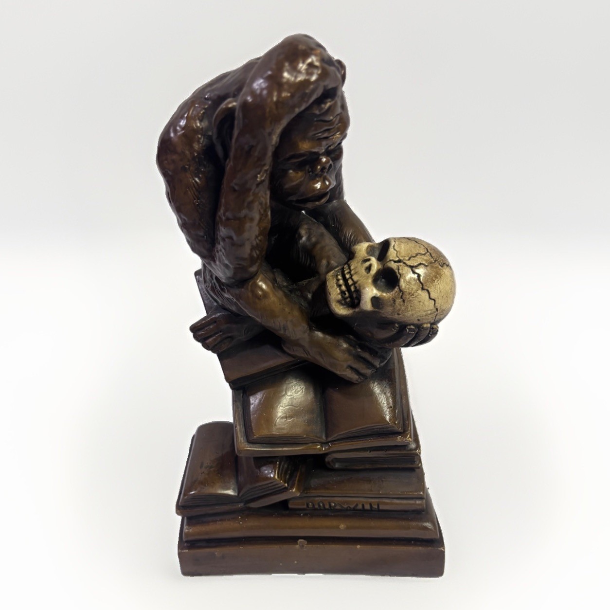 Vintage Marwal Industries Chalkware Darwin Ape Pondering Skull Sculpture