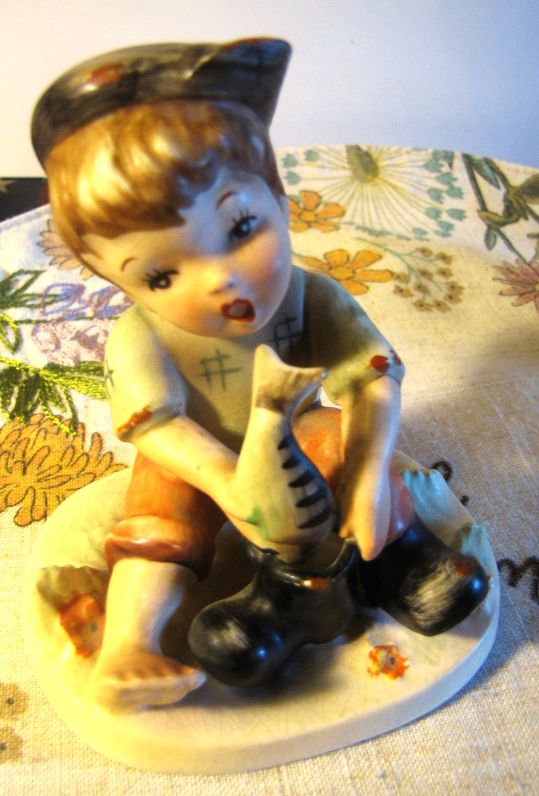 Vintage Two Medium Napco “Boys sleeping while Fishing ” A2627A & B Figurines