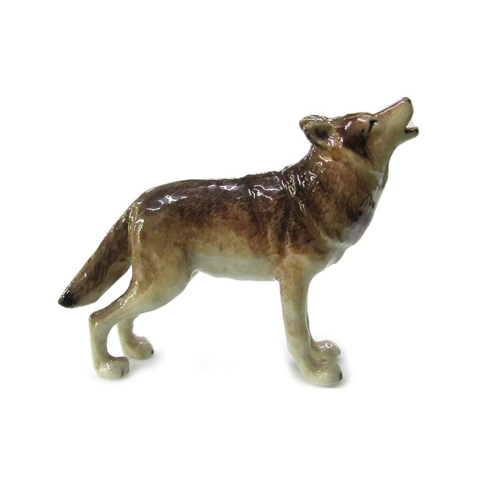 Northern Rose Gray Wolf Howling Home Decor Animal – Miniature Porcelain Figurine