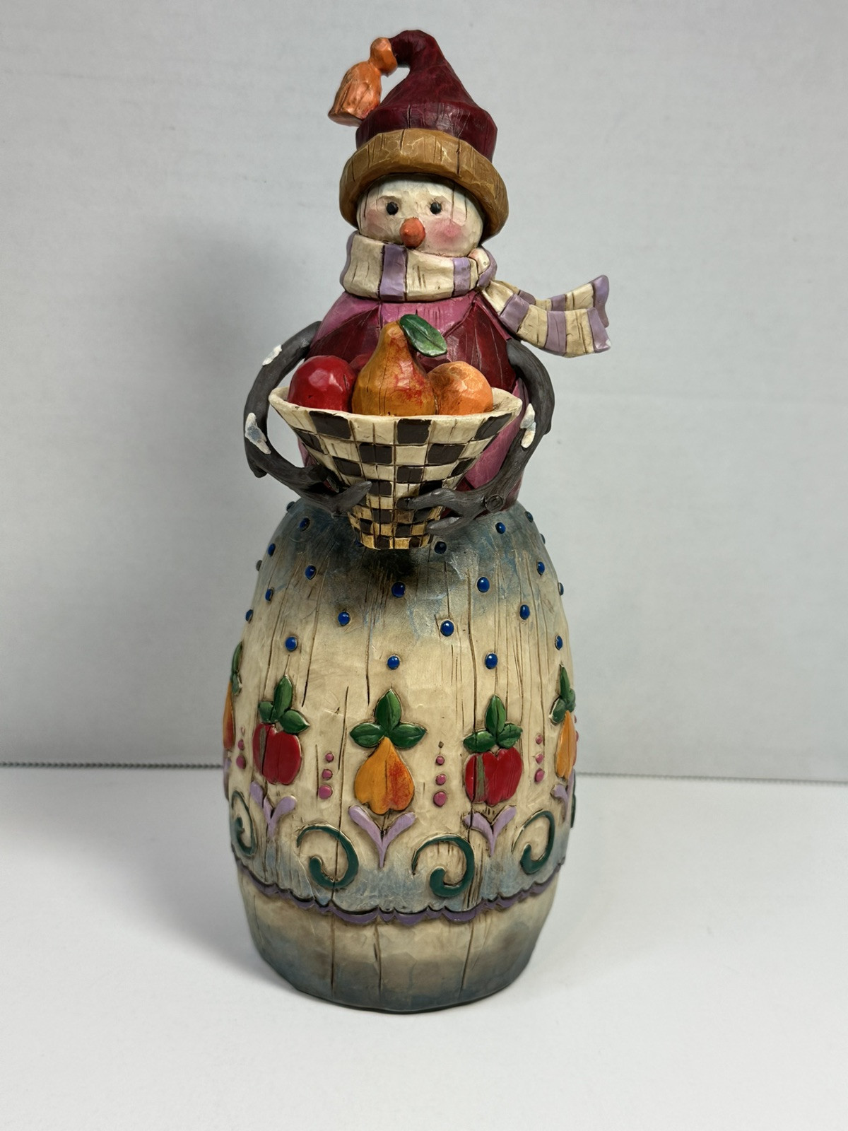 Jim Shore 2003 Winter’s Bounty Snowman Fruit Bowl Heartwood Creek 112254 10-inch