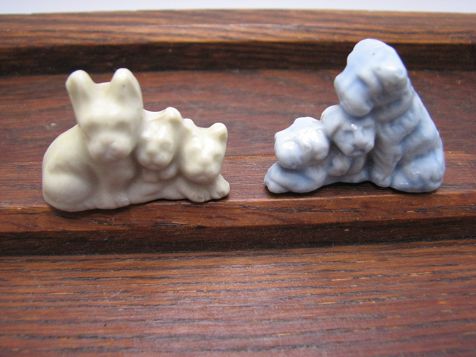 Two Vintage Japan Signed Porcelain Dog & Pups Miniature Figurines