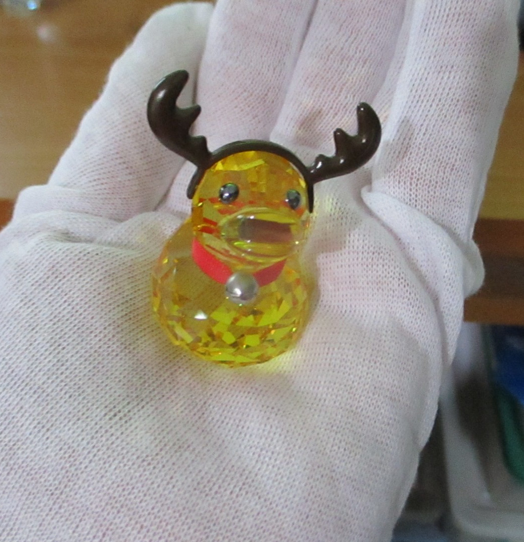 Swarovski Happy Duck REINDEER Only Yellow w Red Collar Brown Antlers Preowned
