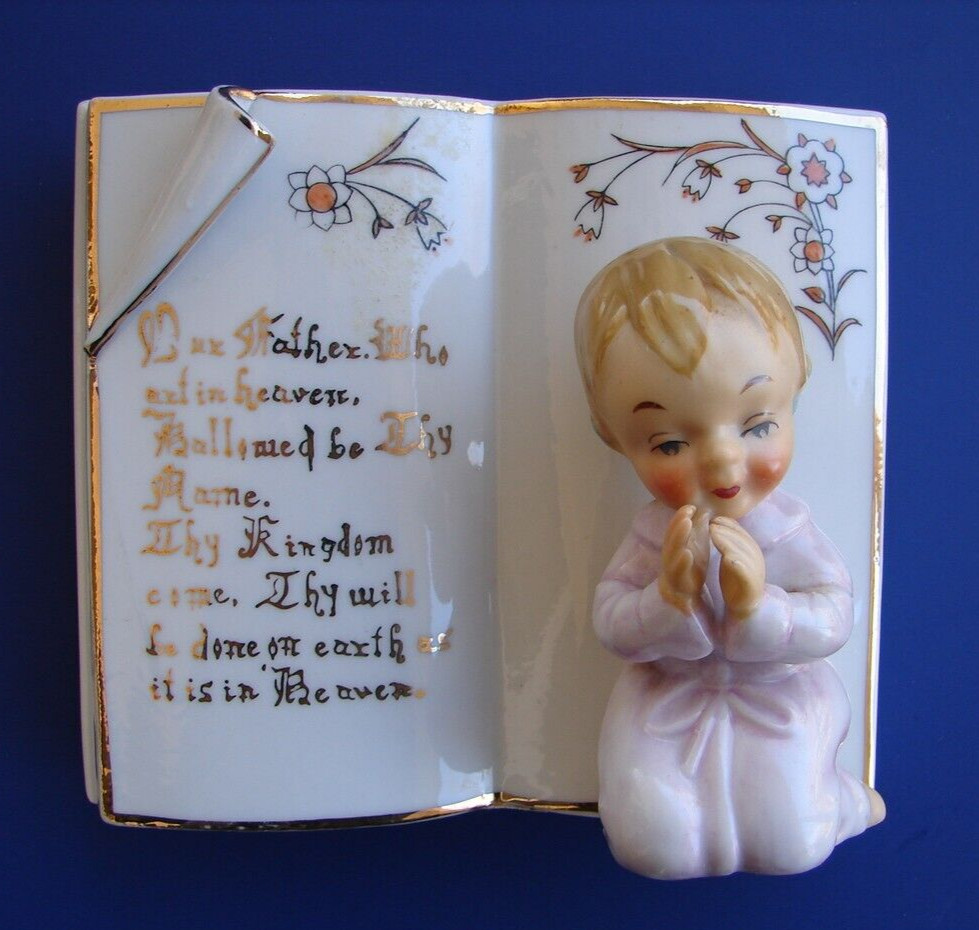 Vintage Japan Ardalt Porcelain Praying Girl The Lords Prayer Our Father 5” 6950D