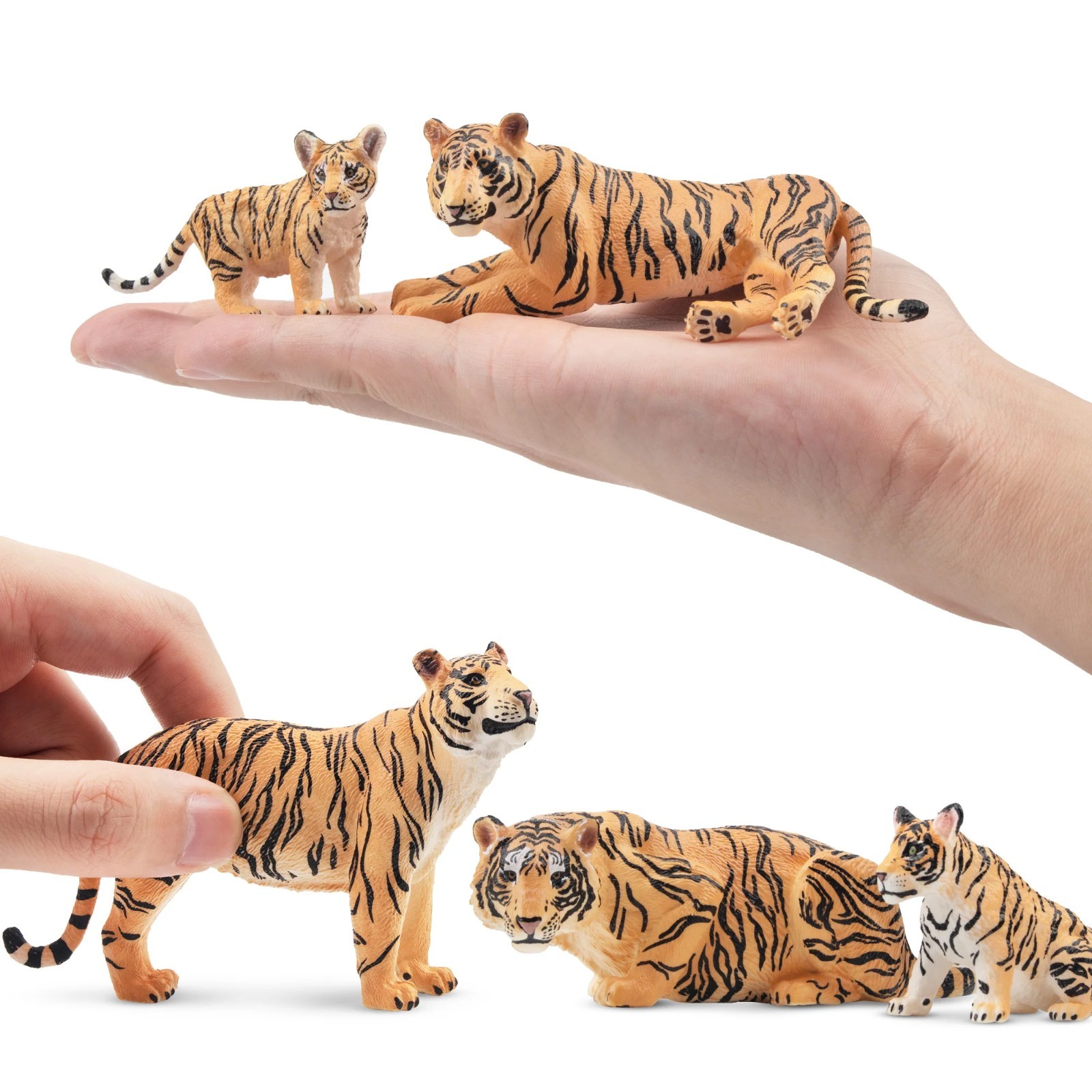 Toymany Tiger Family Animal Figurine, Realistic Collectible Hand-painted Toy Set