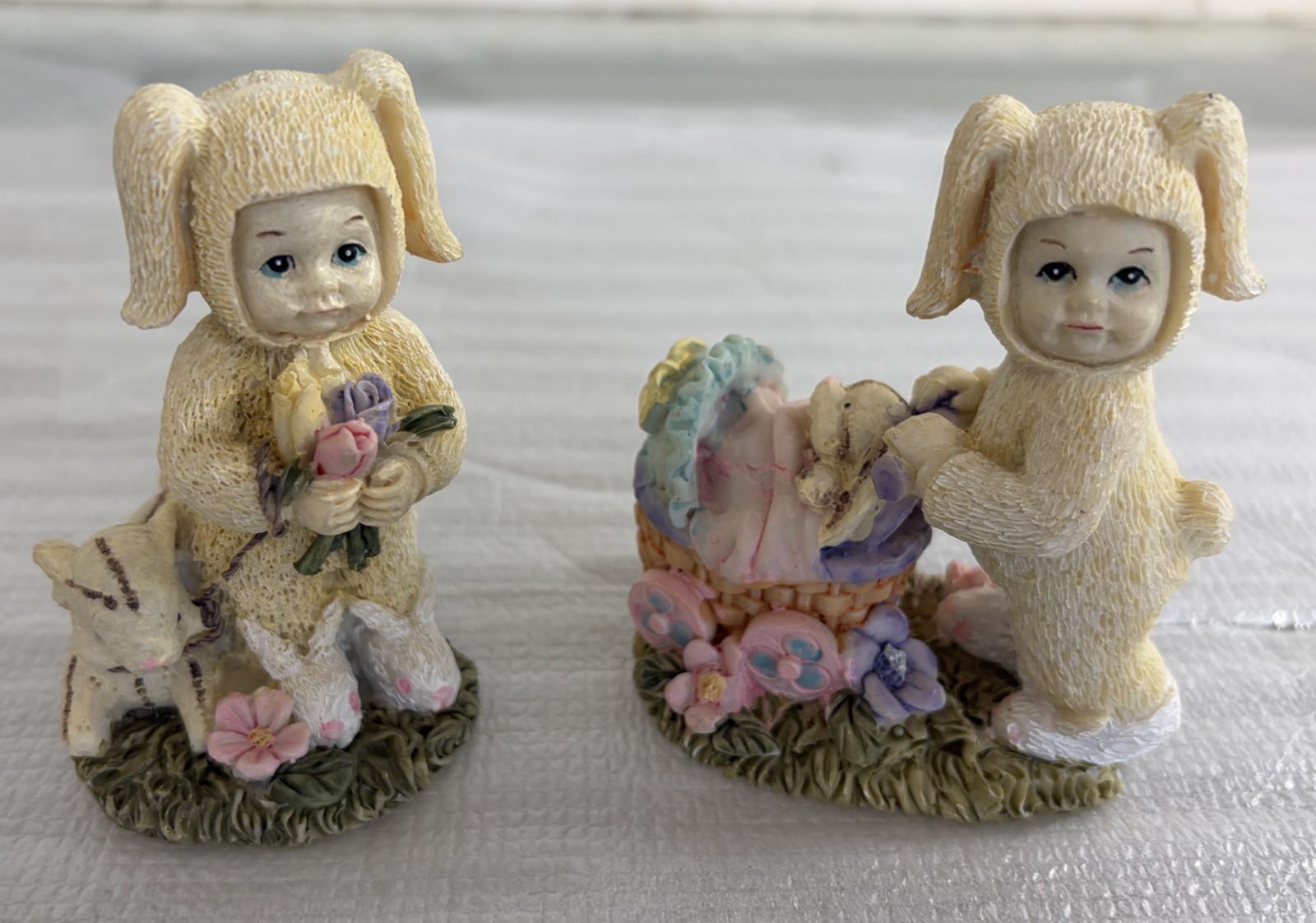 Pair Bunny Outfit Kids Figurines 3 1/2 inches