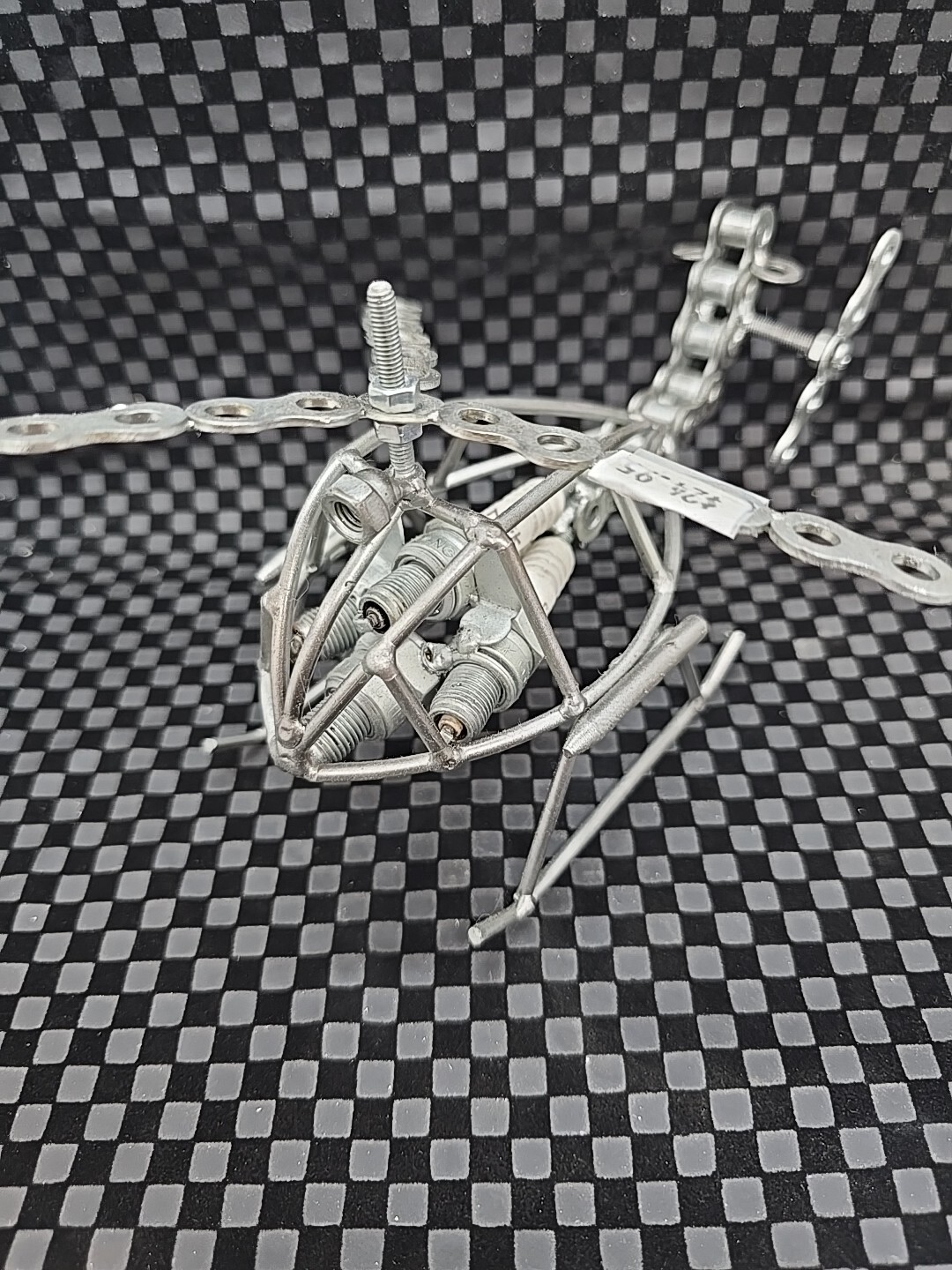 Spark Plug Helicopter Lg Hand Crafted Recycled Metal Art Sculpture Figurine
