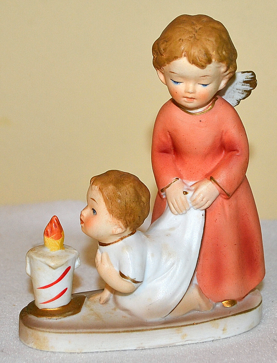 VINTAGE SANMYRO JAPAN, Guardian Angel Protecting Boy From Burning Candle FIGURE