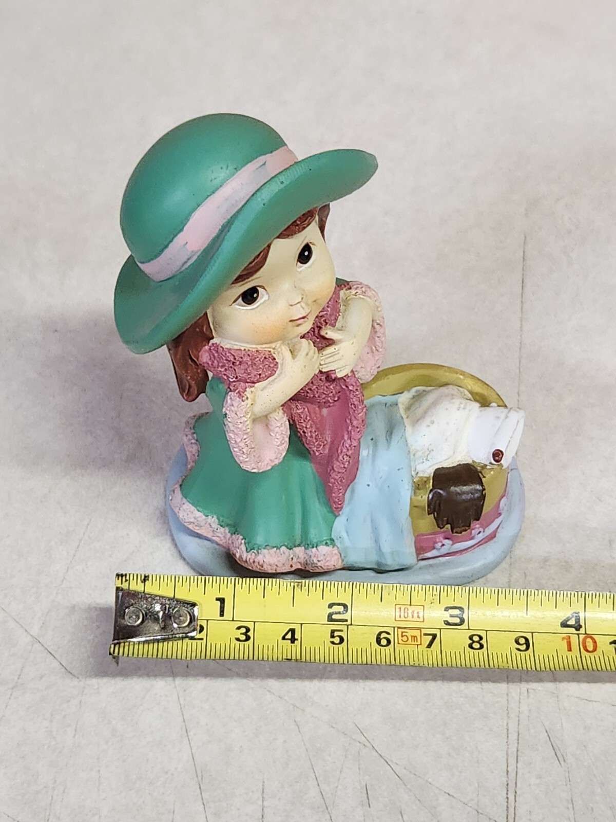 Tender Times Little Girl Figurine 5″ Tall – Green Dress & Hat