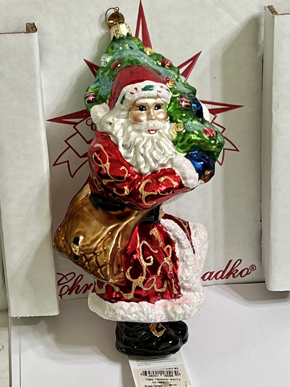 Radko TREE TRIMMIN SANTA Ornament 00-199-0 LARGE 9″ Fir Spruce Tree NWT
