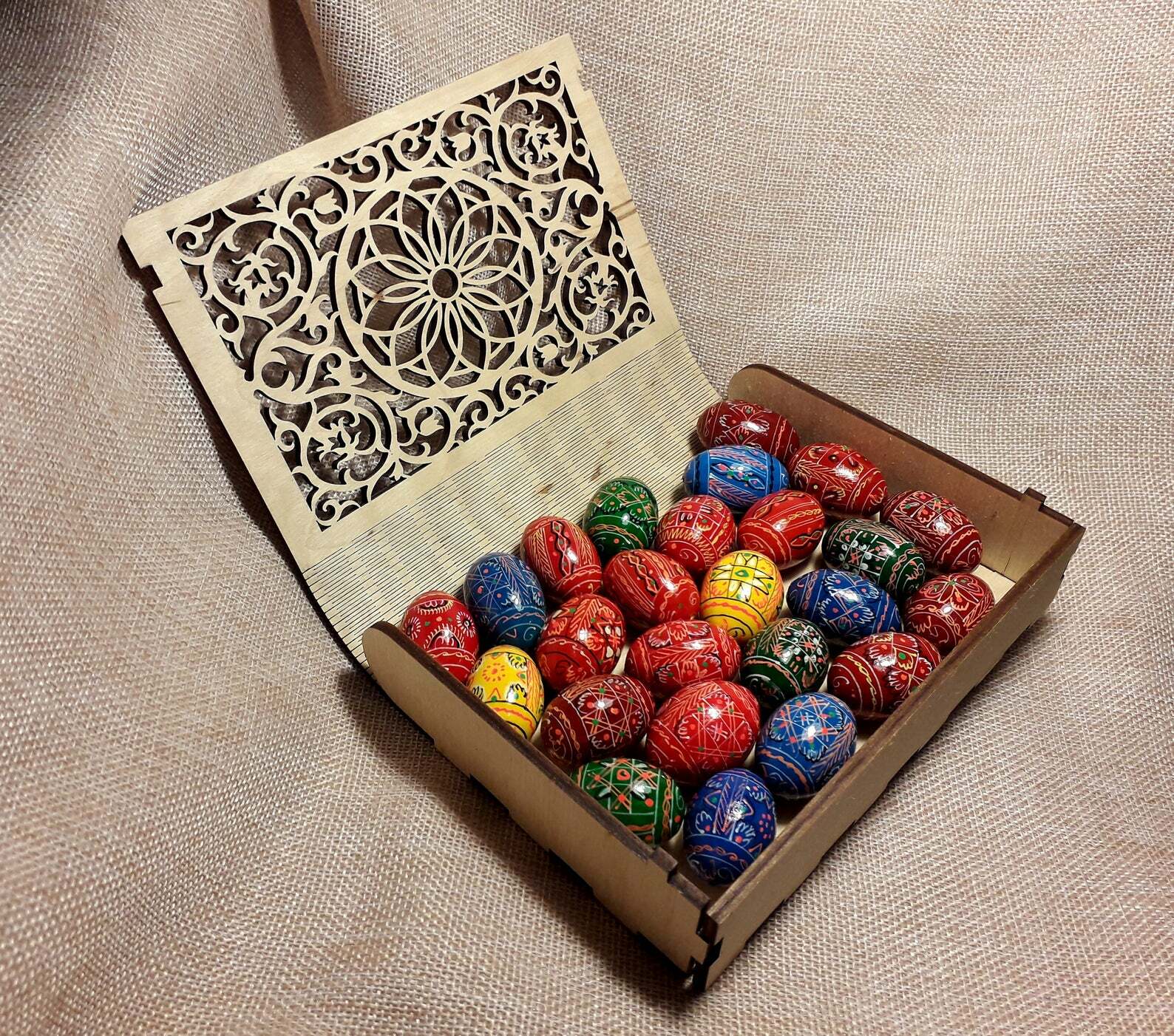 Original Easter gift Set Openwork book Box with 20 Small Ukrainian Eggs Pysanka