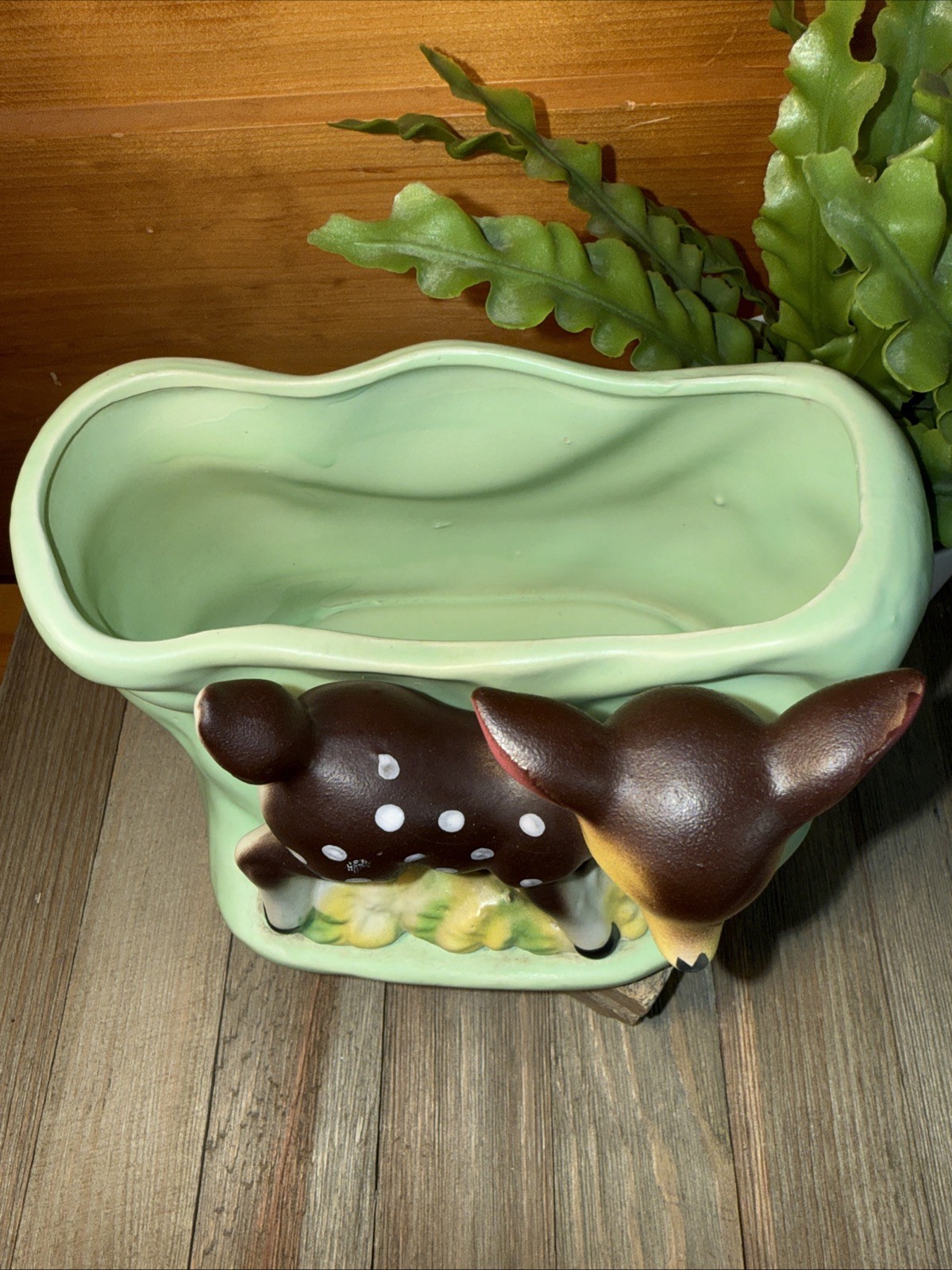 Vintage Inarco Napco Deer Planter Green Bambi Inspired Fawn MCM Kitsch #FB1667
