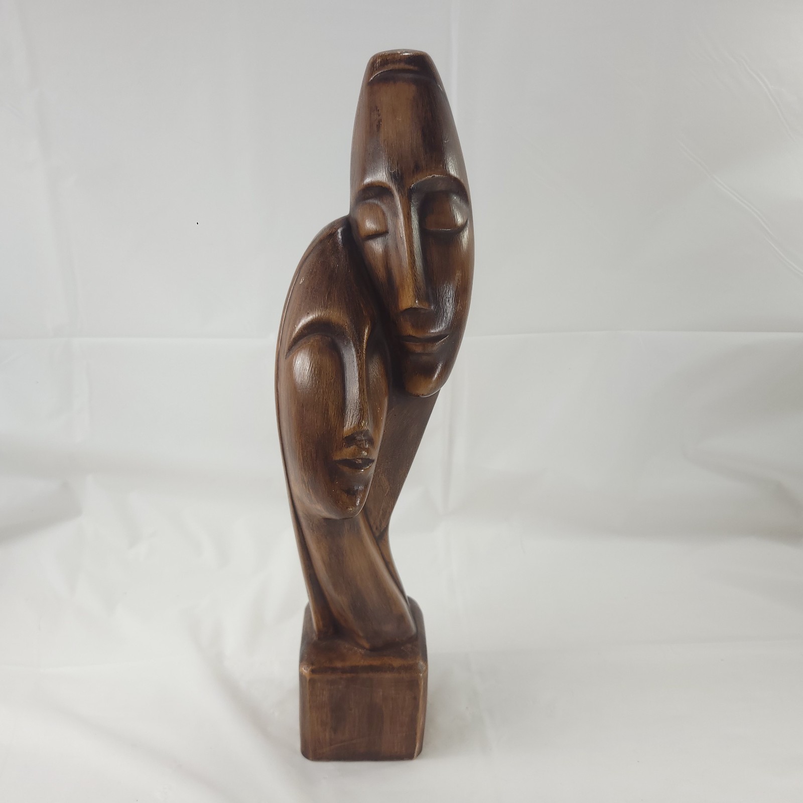 Vintage Ceramic Brown Lovers Sculpture Abstract Mid Century Modern Couple Art