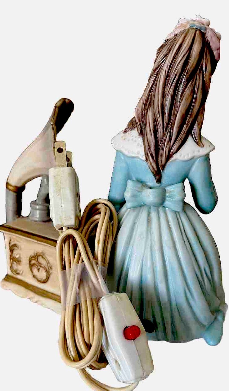 Lenwile Ardalt Lamp Music Box Girl Phonograph Figurine Light Porcelain Vtg READ