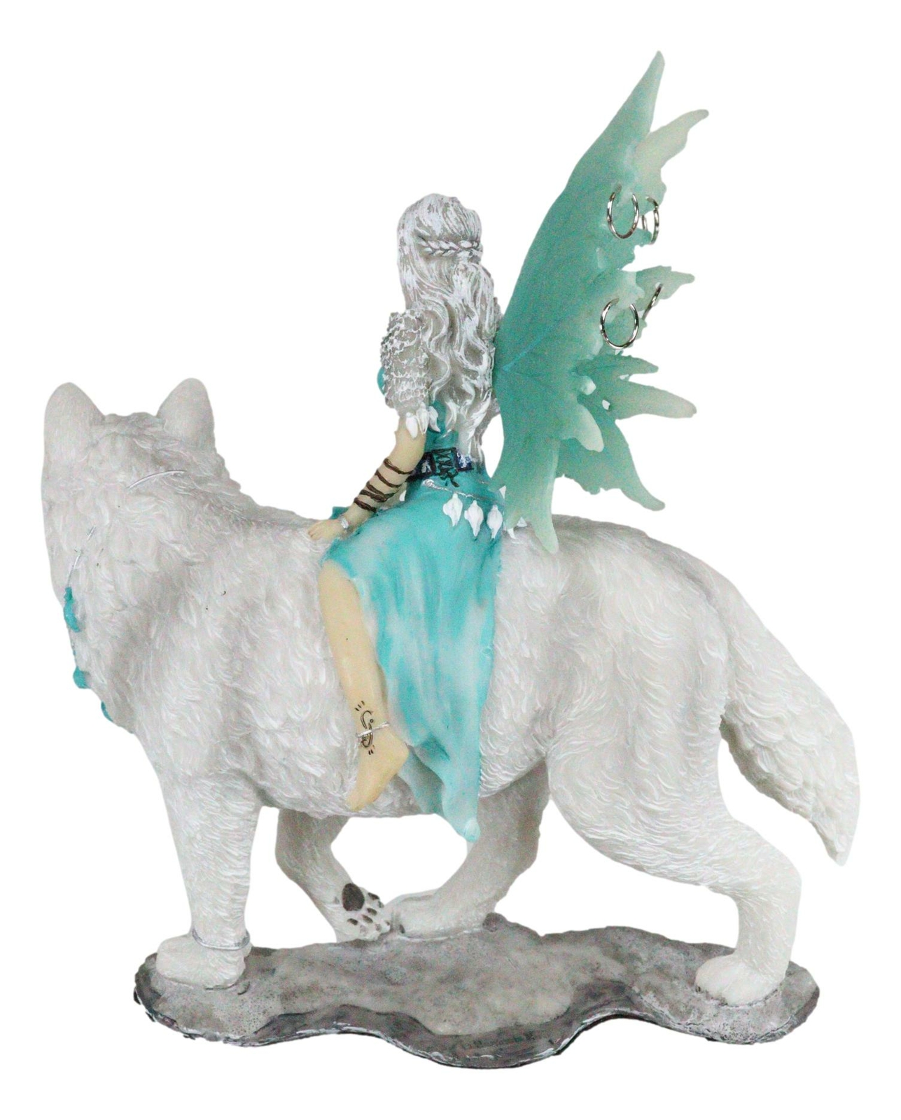 Ebros Gift Elektra Blue Ice Fairy Riding Giant Snow Wolf King Rumba Figurine 8″H