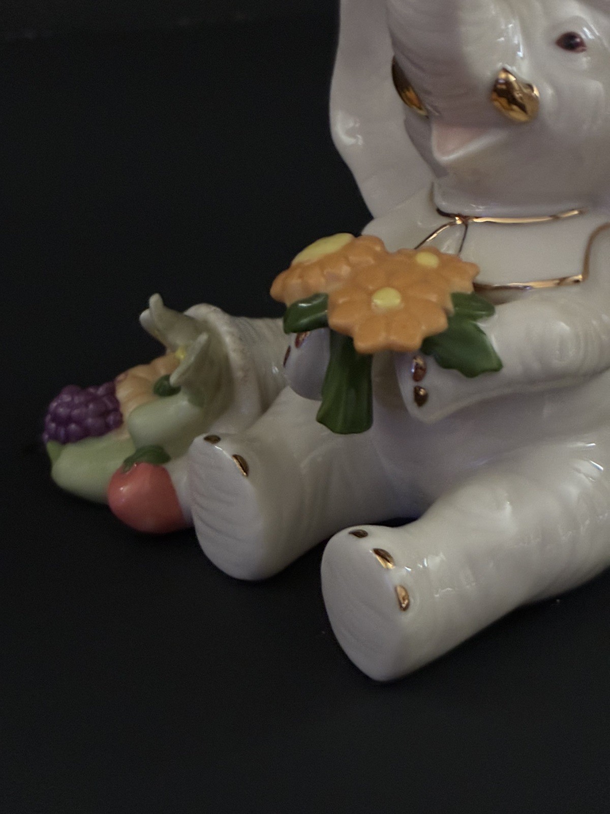 New LENOX Pachyderm Pilgrim Elephant Cornucopia Thanksgiving Feast Retired Vtg