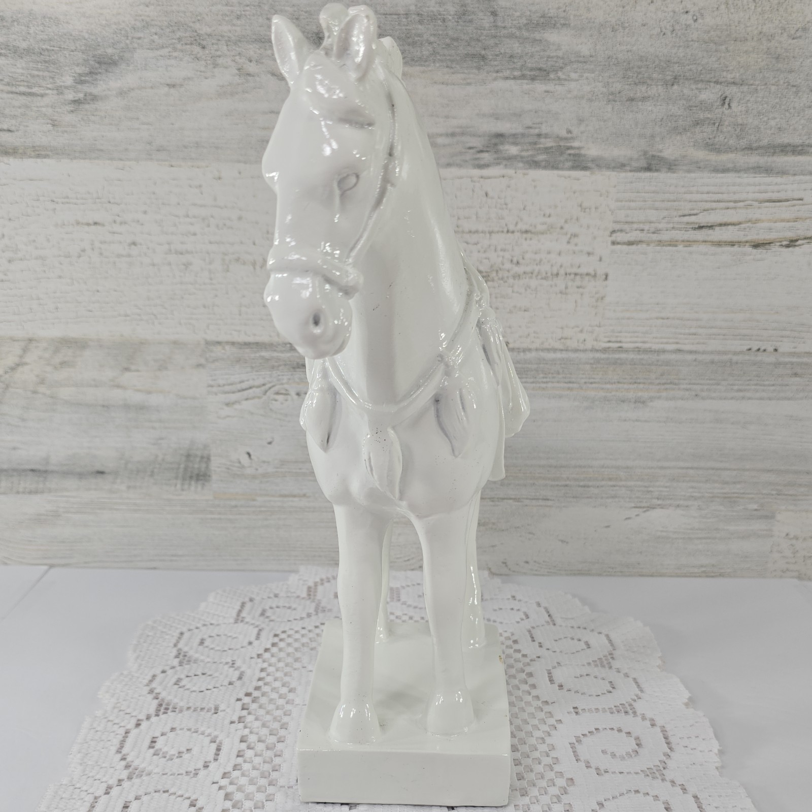 VINTAGE WHITE Trojan Horse Statue MCM War Sculpture Figurine 12 inx9 in 1lb 15oz