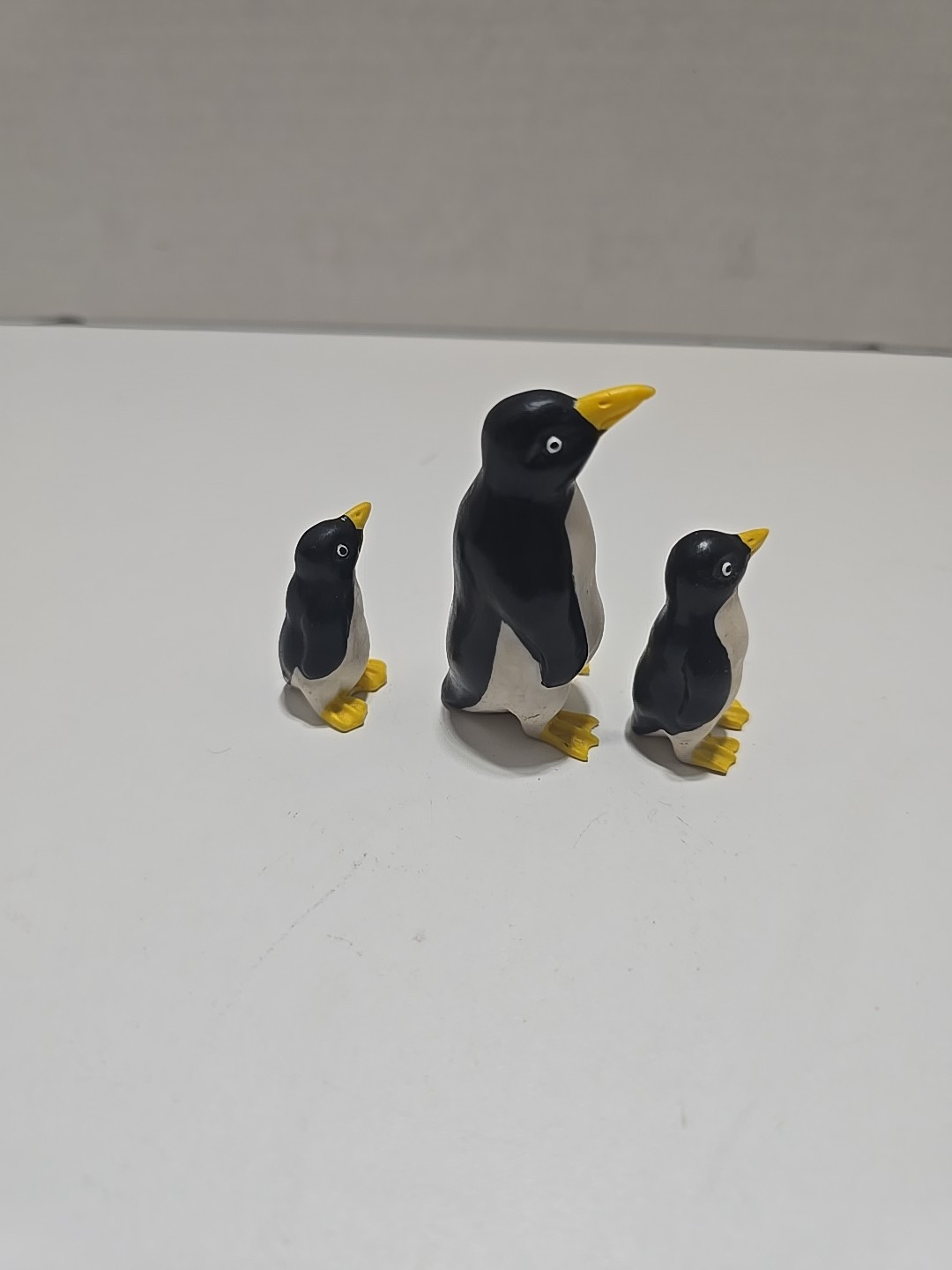 3 Penguin Figures. Black & White Tuxedo Mom + 2 Babies. Adelie VTG Miniature Acc