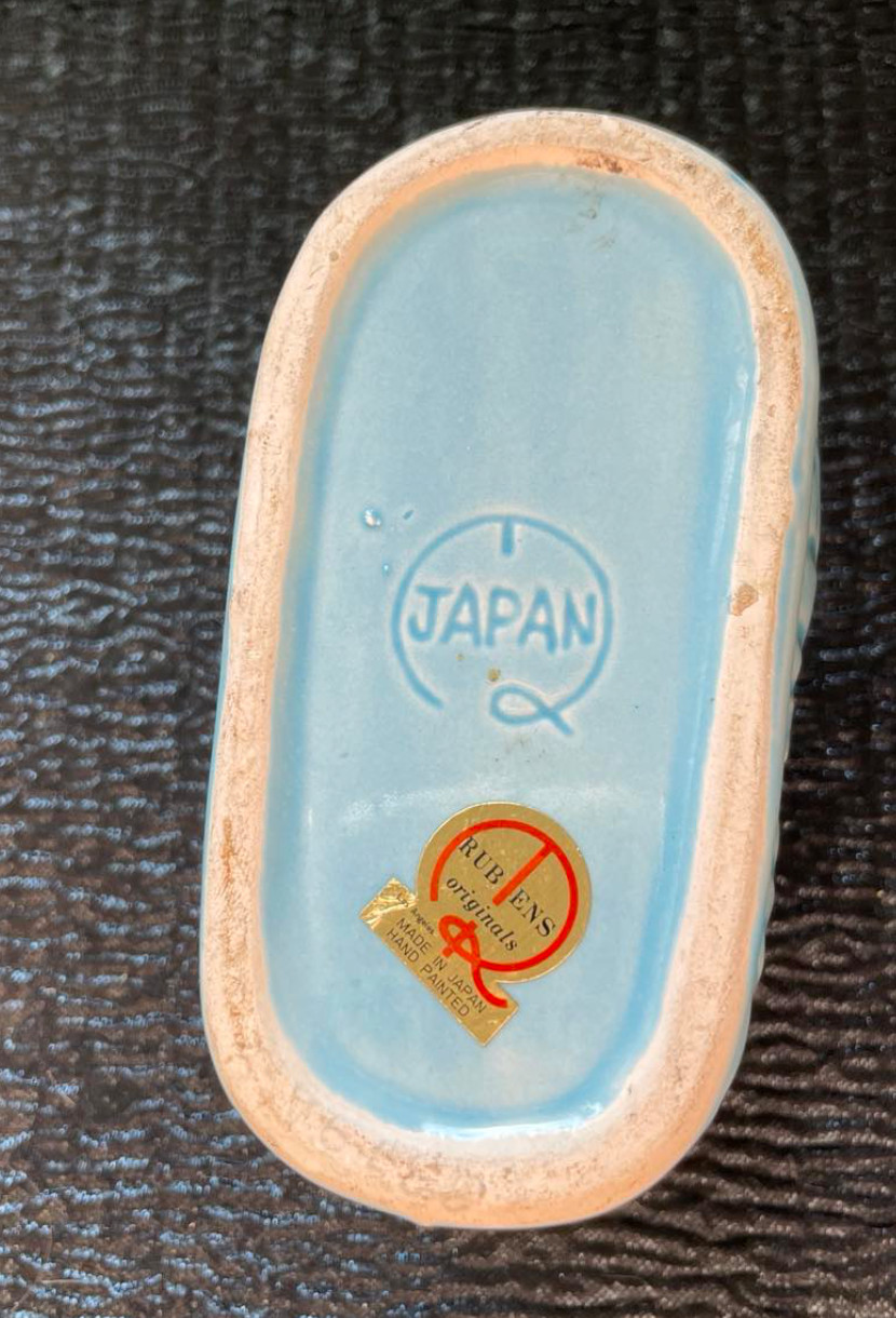 Rubens Original Planter Handpainted Japan Blue Shoe Yellow Laces Footwear