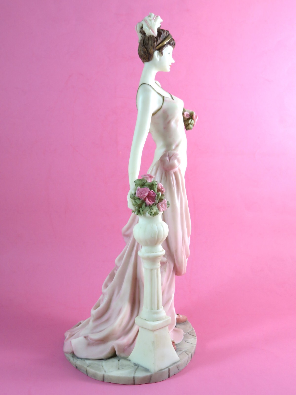 Vintage Standing Victorian Lady Statue Heavy Resin Hand Painted 13 inch 1970s