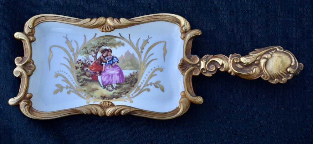 Vintage French Sevres Bronze Ormolu Mounted Centerpiece Handle Dish