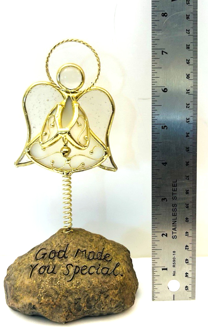 God Made You Special ANGEL FIGURINE on Spring on Stone Base Glass Brass