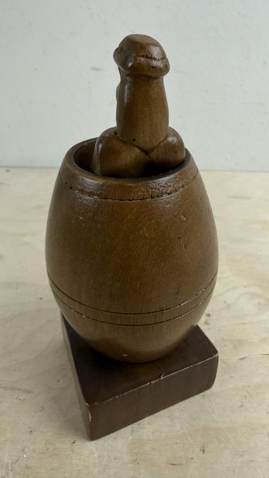 Hand Carved Wooden Barrel Man Figurine Adult Gag Gift Novelty Souvenir Got Wood
