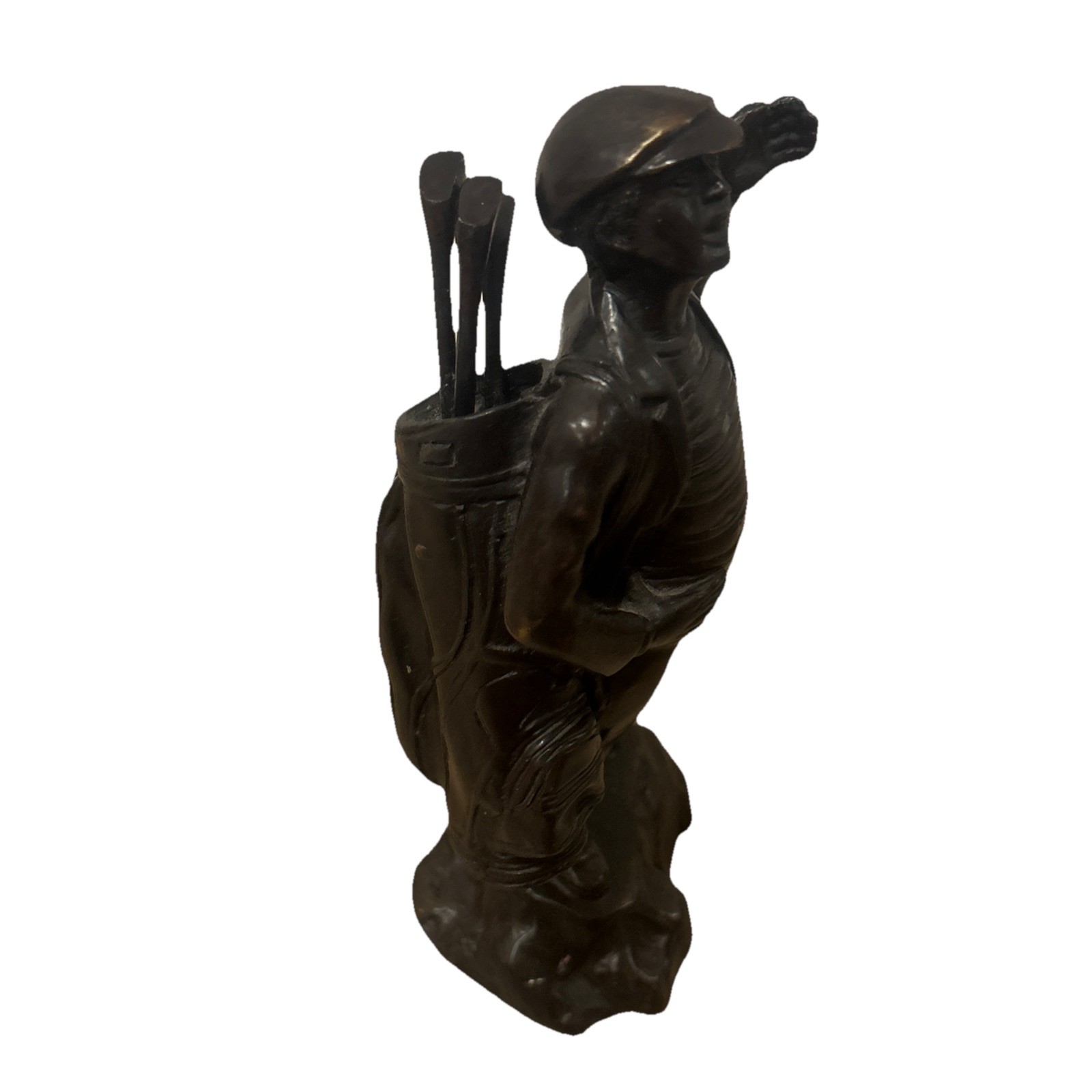 Soild Brass Golf Caddy Figurine 10 Inches Tall 3 Pounds Display Figure 3 Clubs