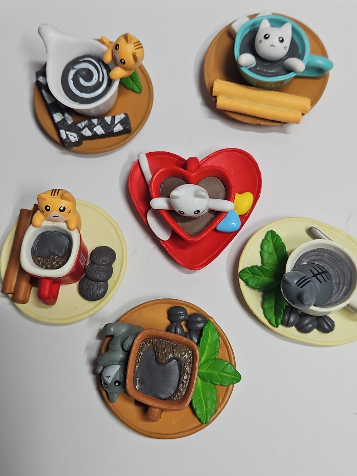 6 Cafe Cat Mini Kitty on In Coffee Mug Teacups 1.5″ Figures Figurine Magnet Set